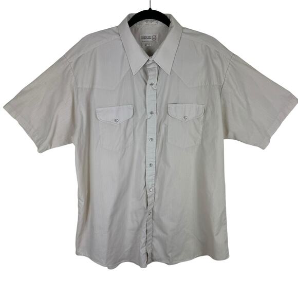 Sheplers Vintage Cream Short Sleeve Collared Pearl Snap Up Shirt Size 17.5 Neck - Picture 1 of 6